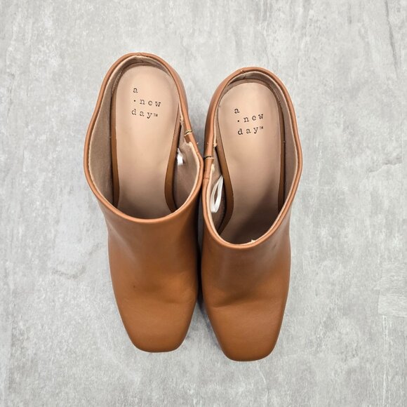 Square Toe Western Ankle Booties 6.5 Brown Block Heel Slip On Mule Shoe Boots - Picture 2 of 12